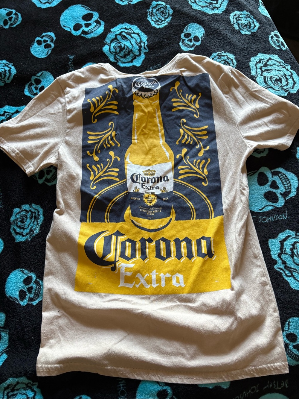 Corona beige tee with yellow logo